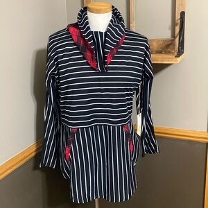 Bleu Bayou white & black stripe cowl neck tunic top Buffalo plaid size XS